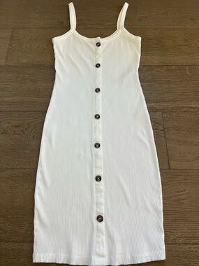 ❤️ Aware by Vero Moda Ribbed Button Front Midi Dress White Small